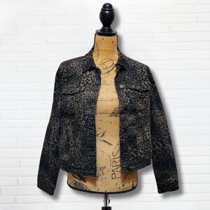 Denim Jacket Leopard Print | Size S | Stretch Cotton “Sarah Jacket”